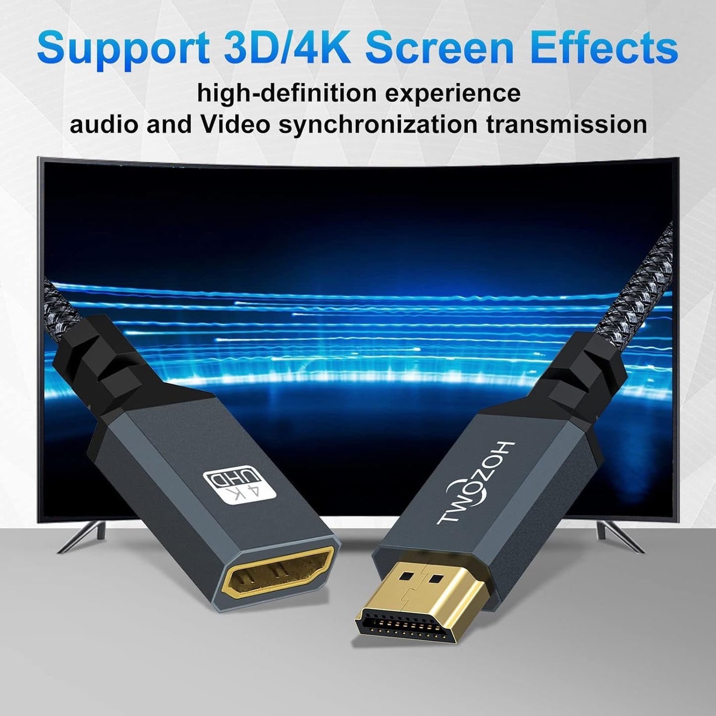 Twozoh HDMI Extension Cable, HDMI Male to Female HDMI Cord, Nylon Braided HDMI Extender, HDMI 2.0 Cable Adapter Support 4K@60Hz 3D HDR (1.5M)