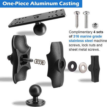 WINDFRD 1.5" Ball Short Arm Fish Finder Mount, Marine Electronic Mount, Universal Mounting Plate with 1.5 inches / 38mm / C Size Ball Adapters, Compatible with Garmin, Lowrance, Humminbird and More