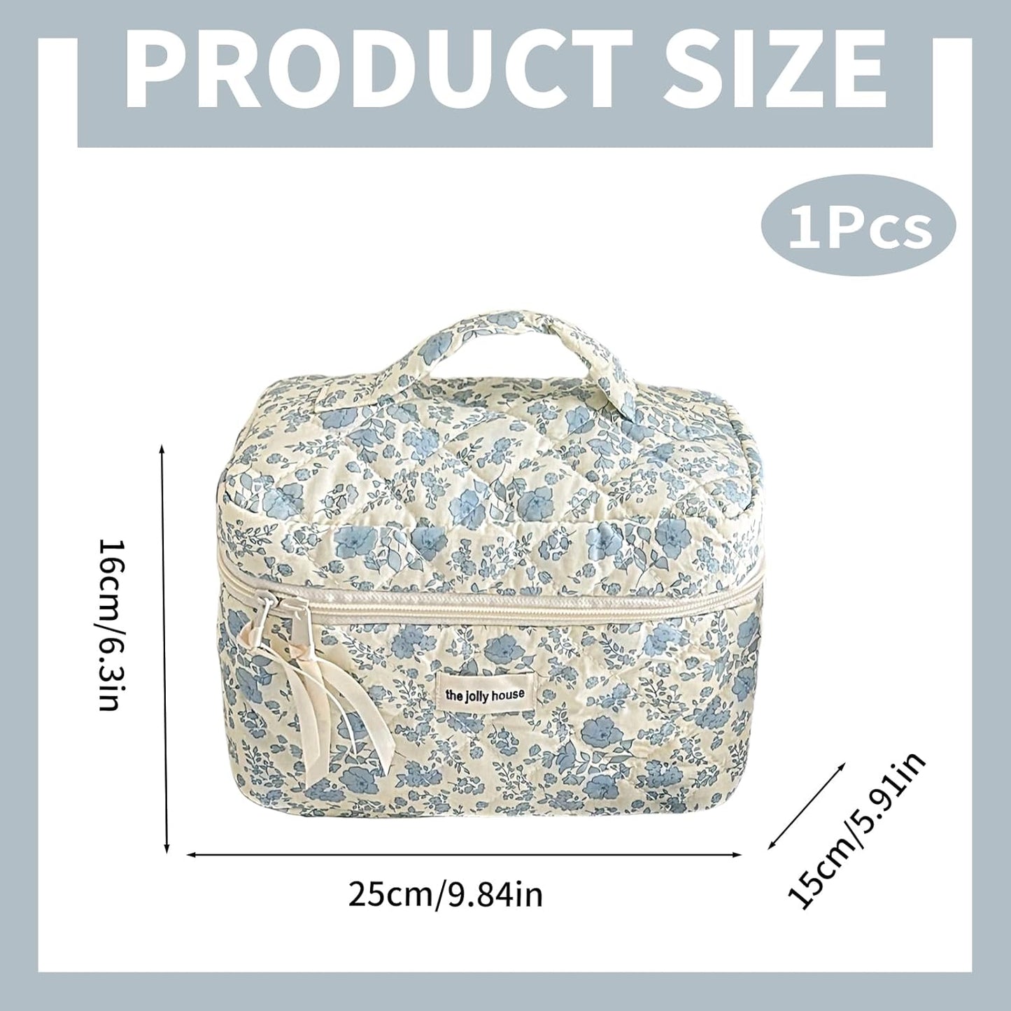 YSHIGUING Makeup Bag,Portable Cotton Quilted Cosmetic Bag,Travel Toiletry Bag,Large Capacity Cosmetic Bags,Essenitial for Women,Cute Toiletry Pouch Tote Purse for Toiletries Accessories Brushes