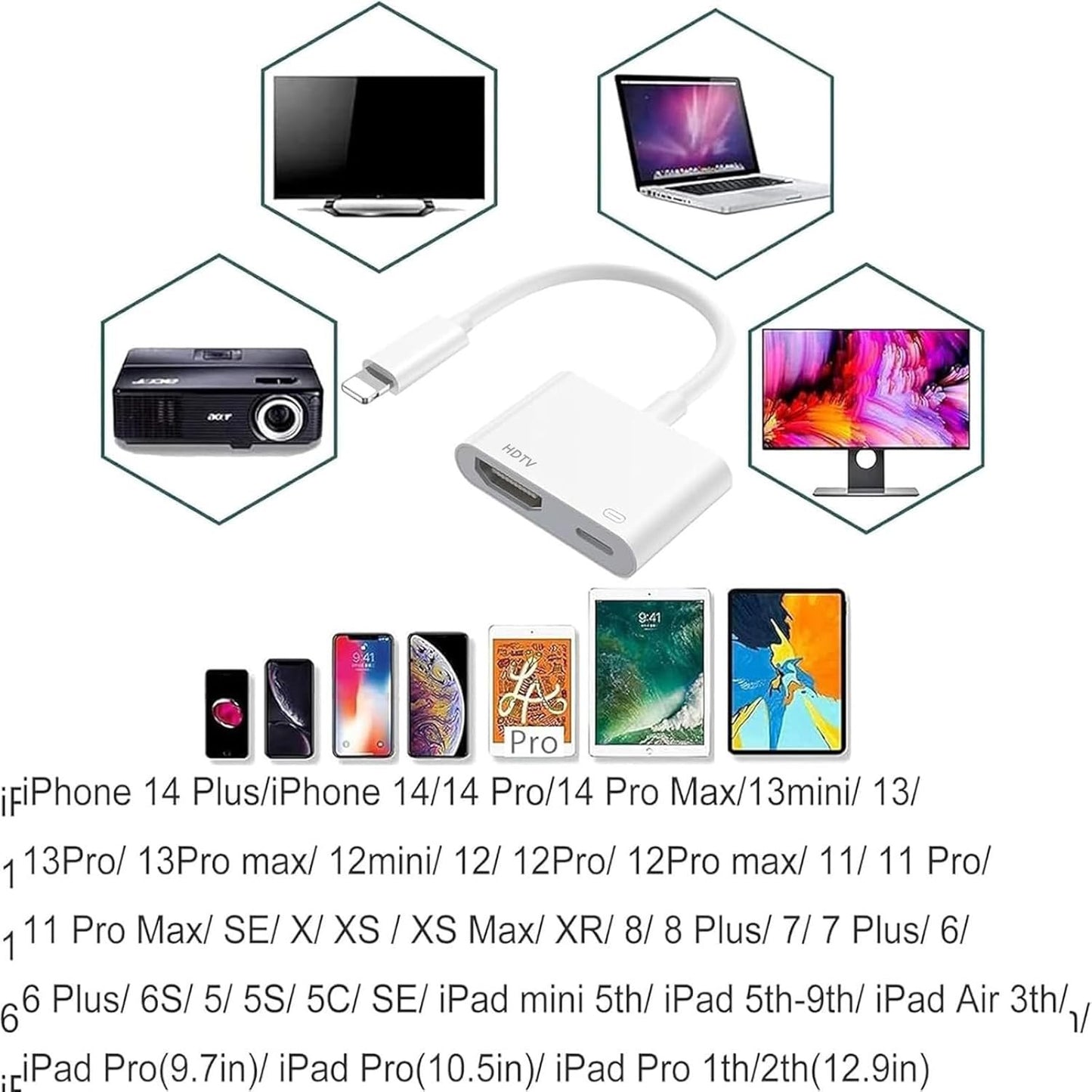 HDMI Adapter for iPhone, A-pple to HDMI Adapter, 1080P HD Apple to Digital AV A-dapter, iPad to HDM-I A-dapter for TV, Charging and Reading Simultaneously