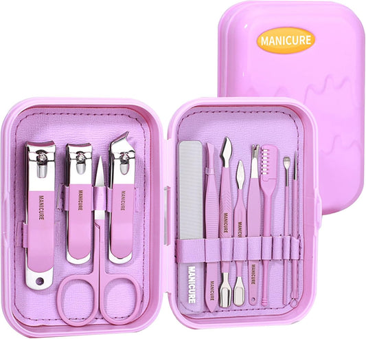 13-In-1 Nail Kit, Manicure Set with Tweezers/Nail File/Nail Clippers/Cuticle Trimmer/Facial Care Tools, Professional Manicure & Pedicure Set, Travel Portable Nail Cutter Set for Men Women (Purple)