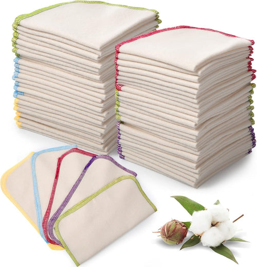 Mimorou 45 Pcs Flannel Cloth Baby Wipes - Reusable, Washable, Natural Unbleached Face Wipes - Soft and Sturdy, 5 Colors, Outer Stitching, 8 x 8 Inches, 1.0 Count