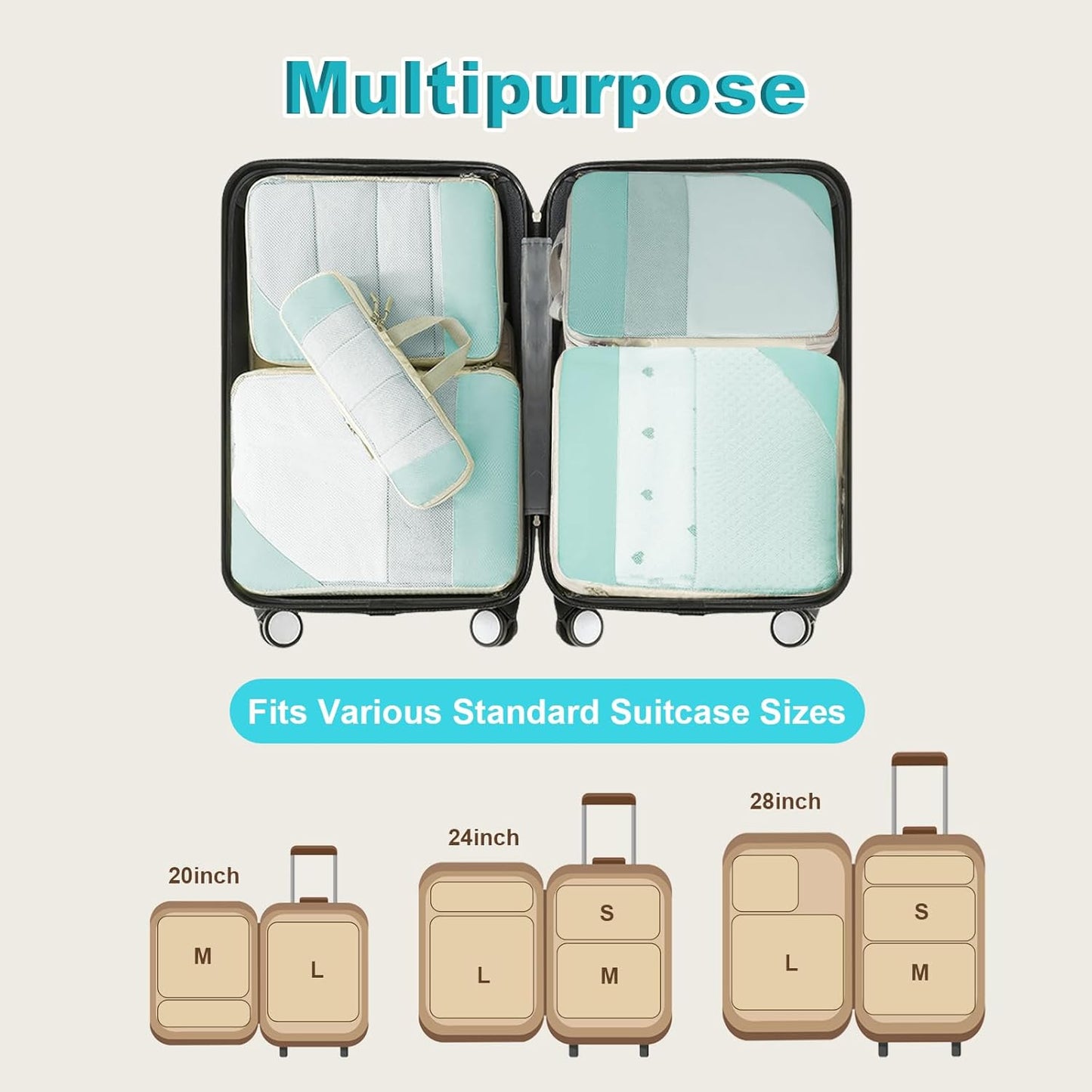 8 Pack Compression Packing Cubes for Travel, Lightweight Multi-size Compression Cubes, Travel Suitcase Luggage Organiser Bags for Clothes Shoe Toiletry Laundry Packing Organiser (Blue)