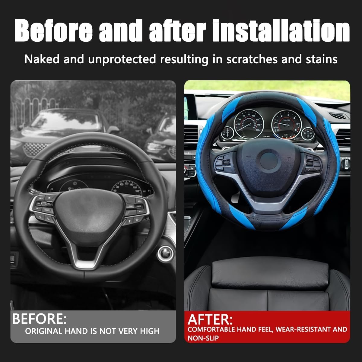 XINLIYA 15 Inch Car Leather Steering Wheel Cover, Automotive Accessories Elastic Breathable Anti-Slip Soft Wheel Protector Fits Men and Women, Suitable for SUVs, Trucks, Vehicles and RVs（Blue）