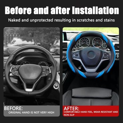 XINLIYA 15 Inch Car Leather Steering Wheel Cover, Automotive Accessories Elastic Breathable Anti-Slip Soft Wheel Protector Fits Men and Women, Suitable for SUVs, Trucks, Vehicles and RVs（Blue）