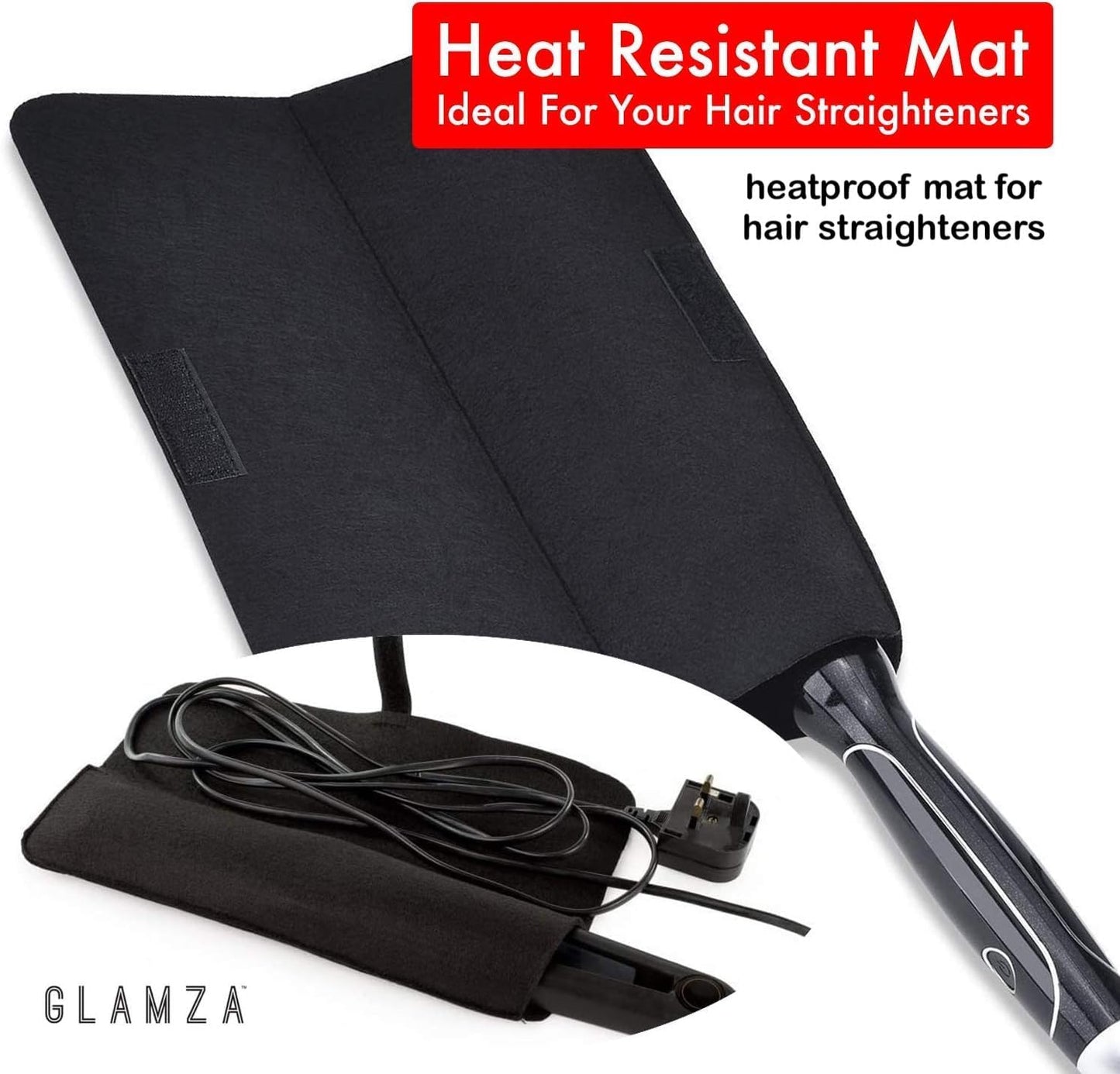 Glamza Hair Mat with Storage Bag Made of Heat Resistant Safety Felt - Ideal for Home and Travel - Black