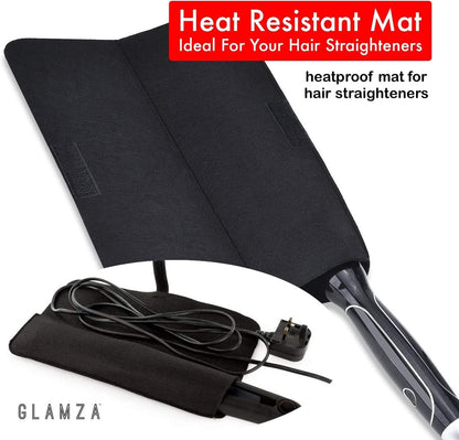 Glamza Hair Mat with Storage Bag Made of Heat Resistant Safety Felt - Ideal for Home and Travel - Black