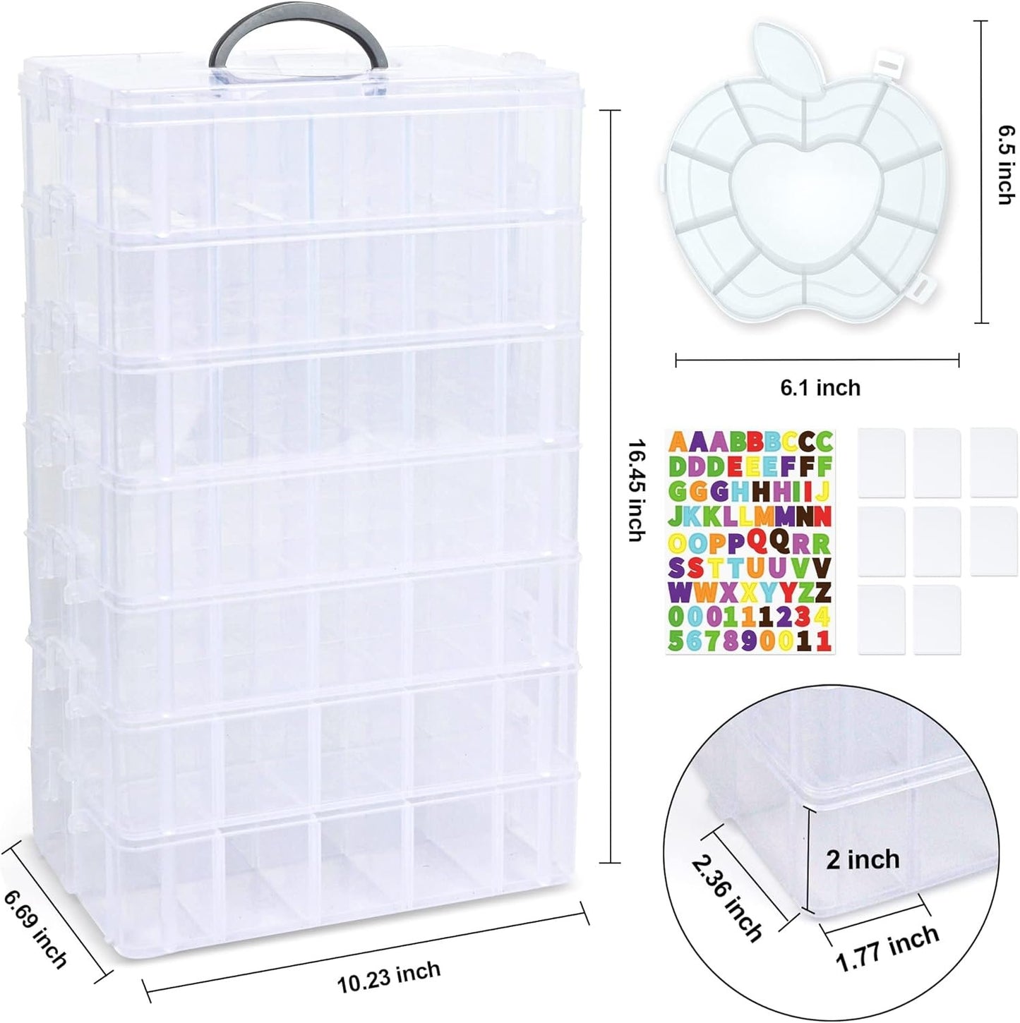INSCRAFT 7 Layers Stackable Storage Container, 70 Adjustable Compartments (White) Perfect for Art Crafts, Jewelry Supplies, Mini Case & Letter Sticker Included