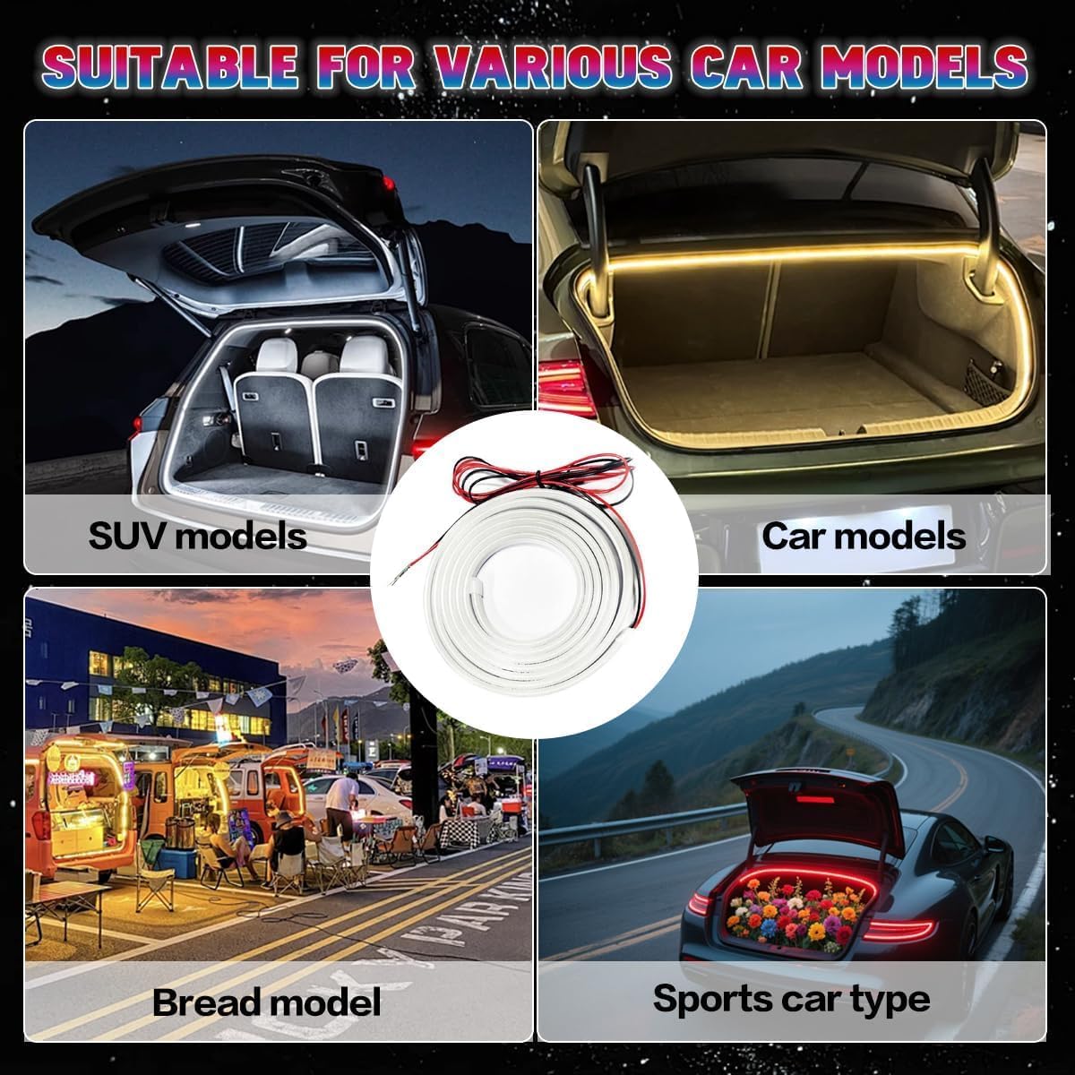 Dynamic Flowing Car Trunk Light Strip, 2025 Upgrade Flexible Universal Trunk Led Light Strip for Car Trunk Cargo Area or Interior Illumination Decoration Dynamic Atmosphere (Warm,2 Meters)
