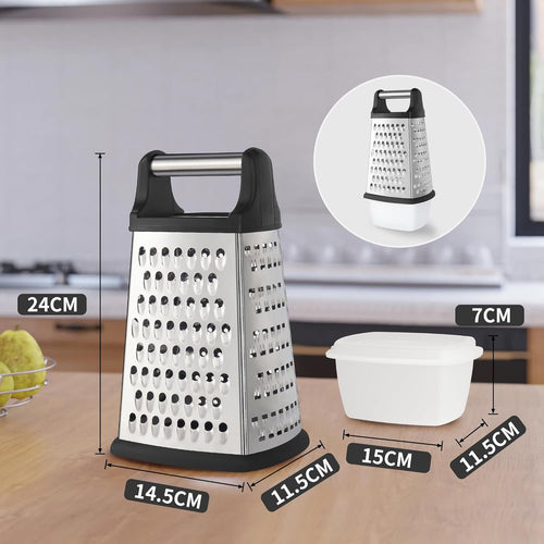 YC Kitchen Cheese Grater, Stainless Steel Grater, Vegetable Grater, 4 Sides Square Grater and Kitchen Grater, Practical Kitchen Gadgets (Extra Large Box)