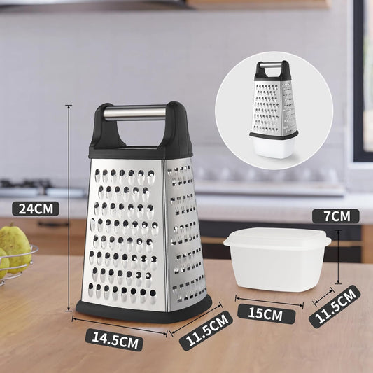 YC Kitchen Cheese Grater, Stainless Steel Grater, Vegetable Grater, 4 Sides Square Grater and Kitchen Grater, Practical Kitchen Gadgets (Extra Large Box)