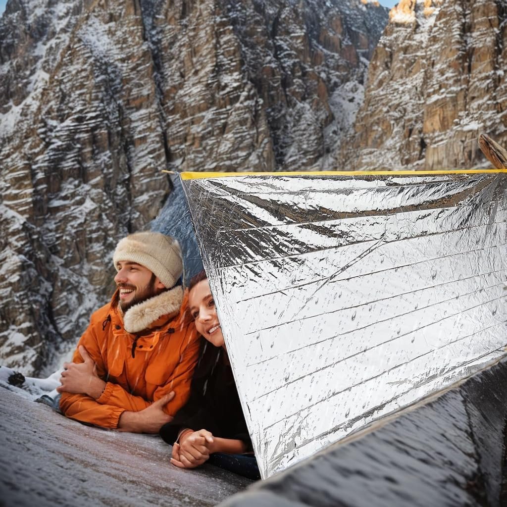 JUBSOSCAMP 1 PCS Emergency Tent, Polyester Film Storm Shelter Survival Shelter with Whistle Drawstring Bag for 2 Person Car Camping, Hiking&First Aid