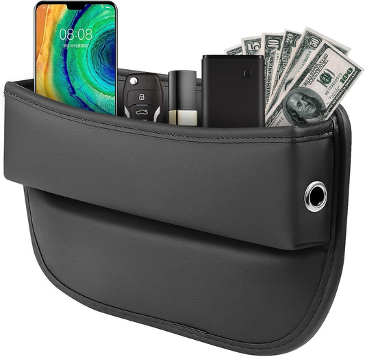 Car Seat Gap Filler, Universal Car Seat Gap Organizer, Leather Car Seat Storage Box, Black Front Seat Gap Filler &Pocket, Interior Automotive Accessory for Holding Phones Cards Keys Wallet