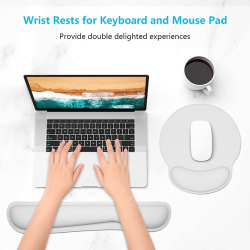 Dapesuom Keyboard Wrist Rest and Mouse Pad with Wrist Support, Memory Foam Cushion for Keyboard and Mouse Set, Ergonomic Desktop Pad Rests with Non Slip Base for Easy Typing & Pain Relief, Space Gray