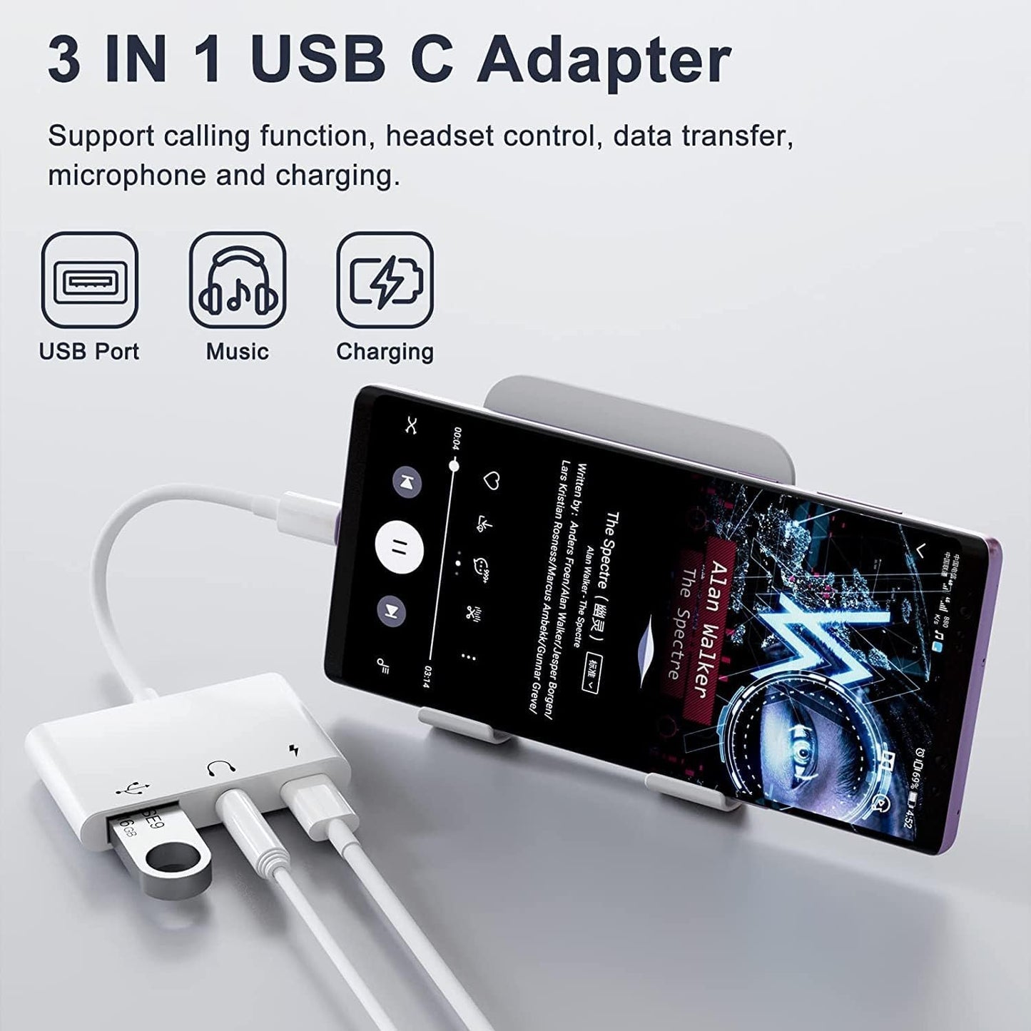 UWECAN USB C to 3.5mm Audio Jack Adapter, 3 in 1 USB C to USB Adapter with USB C to Aux Headphone Splitter and PD 60W Fast Charging for iPhone 15/15 Pro, iPad Pro, Samsung Galaxy Series, Pixel 7/6