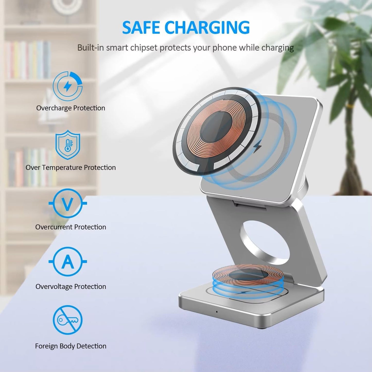 3-in-1 Foldable Magnetic Wireless Charger Stand, 15W Fast Charging, Compatible with iPhone 12-16