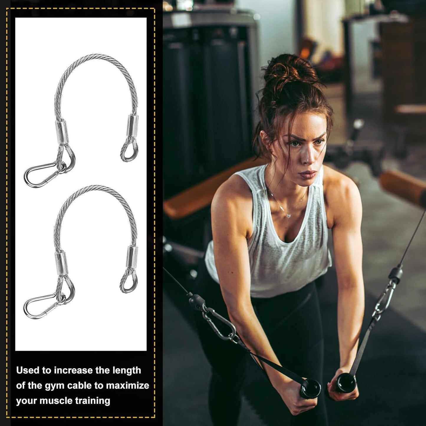 2 pcs 10" Gym Extension Cables, Home Gym Machine Accessories for LAT/Tricep Pull Down Replacement Fitness Extension Cables Compatible with Bowflex