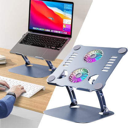 Zqkimzi Laptop Stand Fan, Adjustable Metal Cooling Pad, Ergonomic Laptop Cooling Stand, Foldable Laptop Cooling Pad, Adjustable Height Laptop Cooler, Fan Cooling Pad, Laptop Tablet Cooling Stand