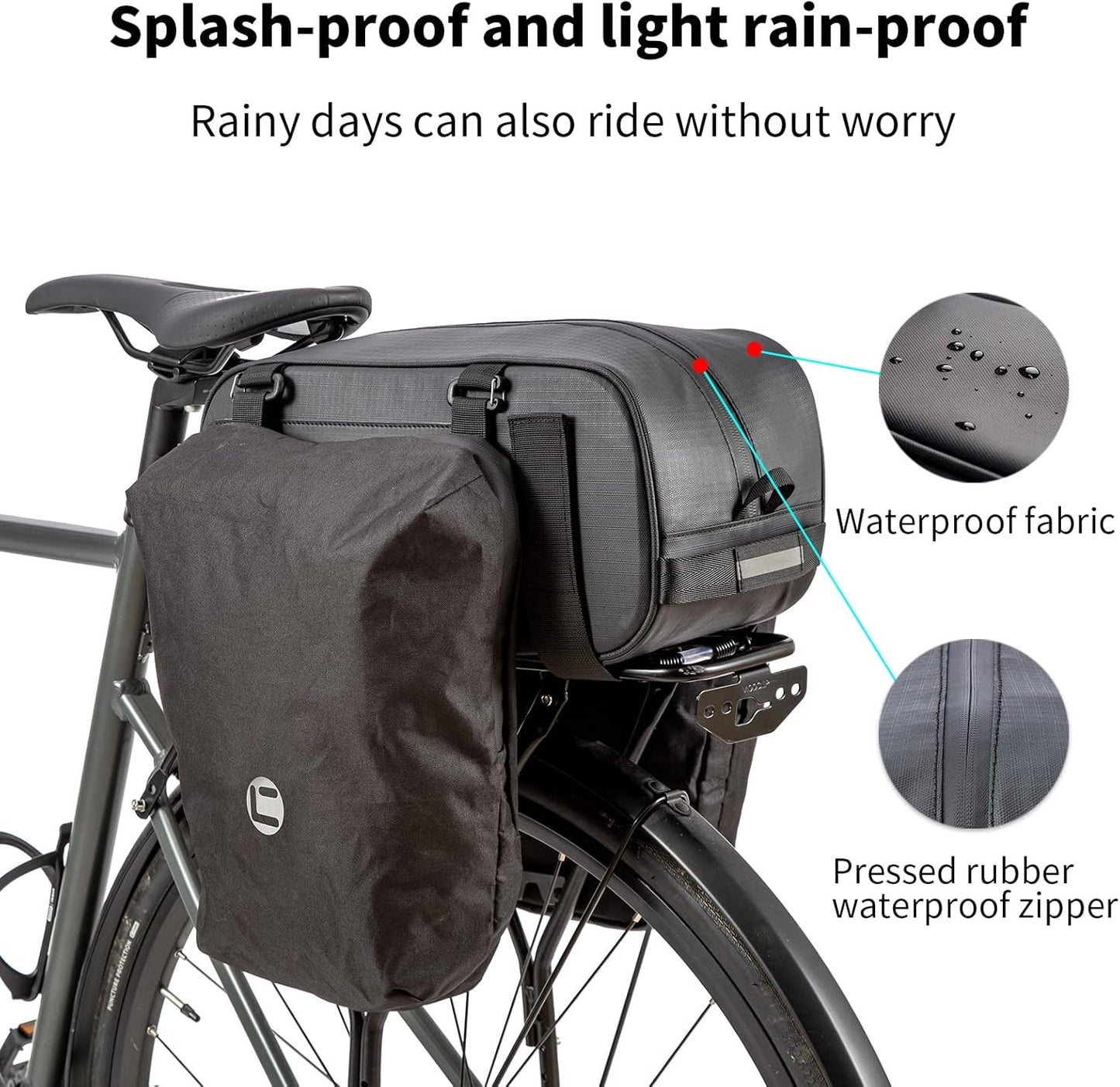 HuiJuKeJi Bike Trunk Bag Bicycle 26L Storage Pannier Saddle Bag Multifuction Rear Bike Cargo Rack Bags with Reflective Strips Waterproof Travel Accessories Expandable Luggage Trunk Bag for Cycling