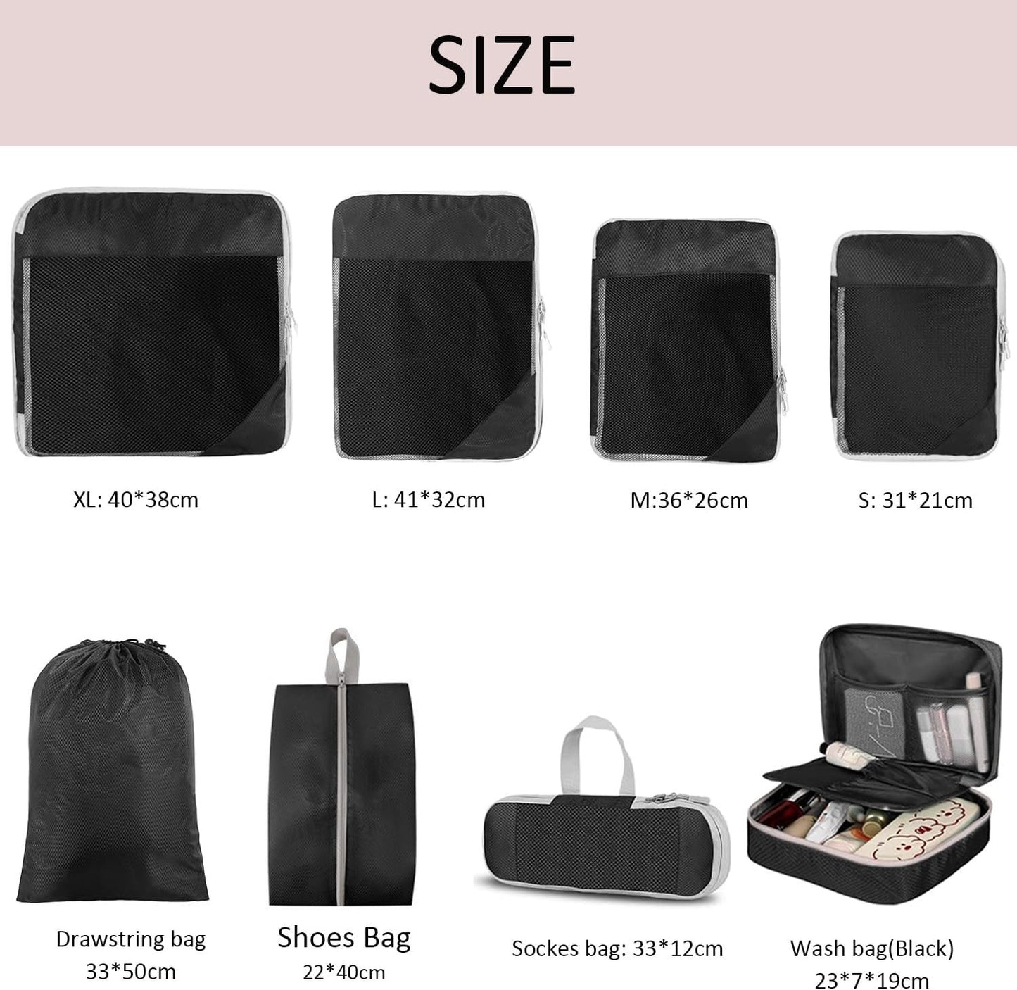 Packing Cubes Compression Packing Cubes for Travel, JOYCHER Travel Packing Organisers Cubes Accessories Mesh Compression Bags Luggage for Man & Women Suitcases (Black)
