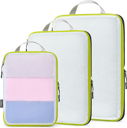 Cipway Suitcase Organizer, Compression Packing Cubes, Mesh Design, Space Saving Travel Bags Set Vacuum Bags Travel Clothes for Backpacks or Hand Luggage (White)