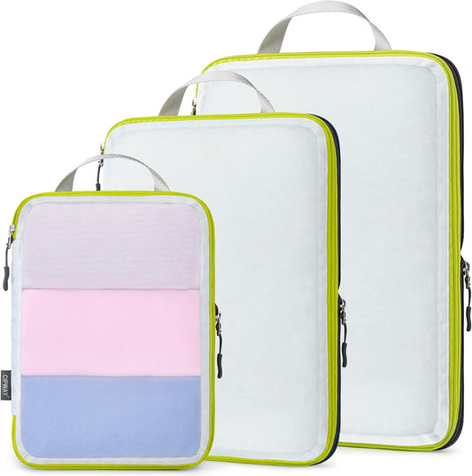Cipway Suitcase Organizer, Compression Packing Cubes, Mesh Design, Space Saving Travel Bags Set Vacuum Bags Travel Clothes for Backpacks or Hand Luggage (White)