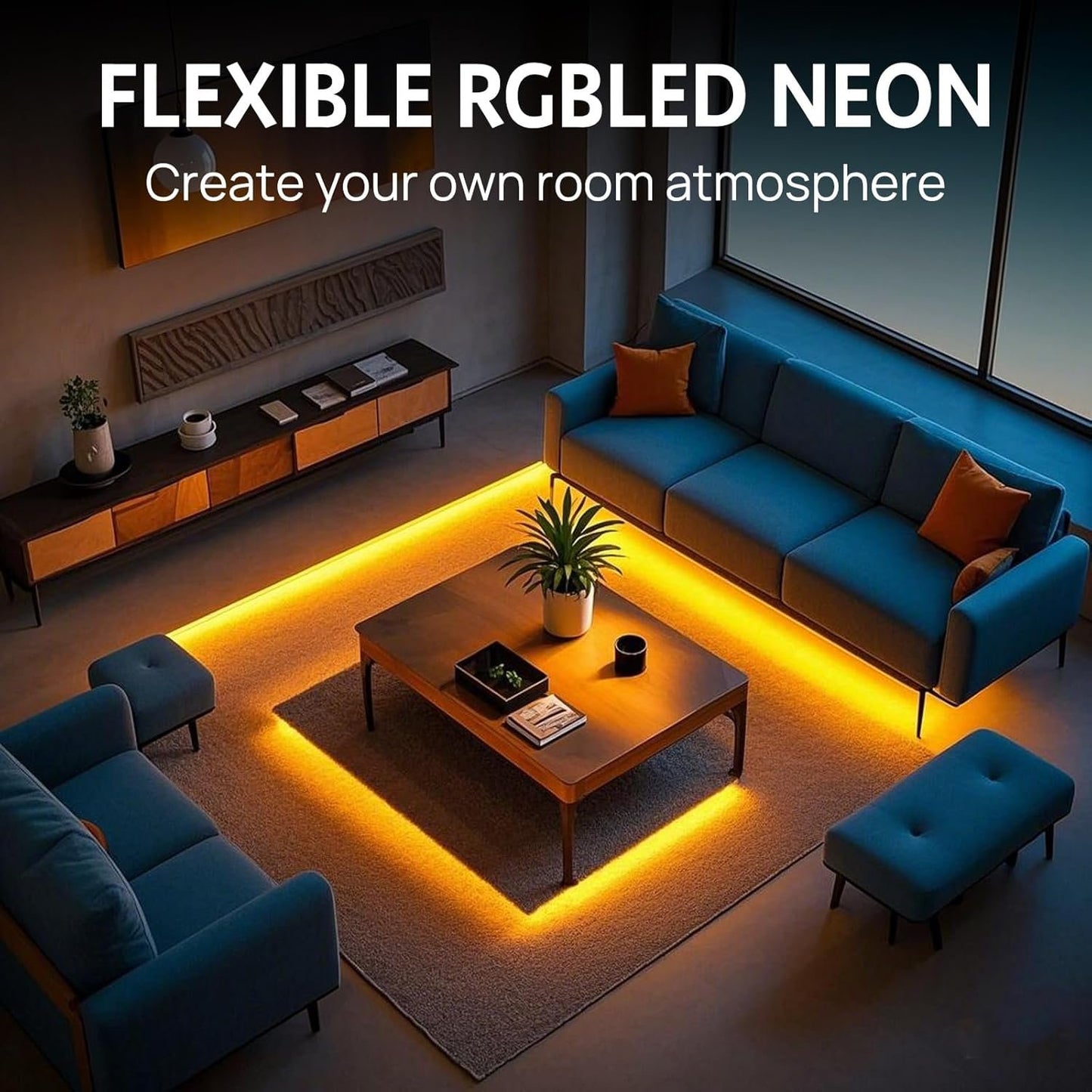 Smart LED Strip 5M/16.4FT Waterproof RGB Neon Rope Light with Bluetooth App Voice Control Music Sync with Alexa Google Assistant for Home