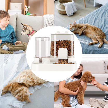 Pet Water Feeder, Automatic Feeder and Watering, Cats Water Dispenser, 2-in-1 Automatic Feeding and Watering Station, 1.8L Capacity, Gravitys Based for Dog, Cats