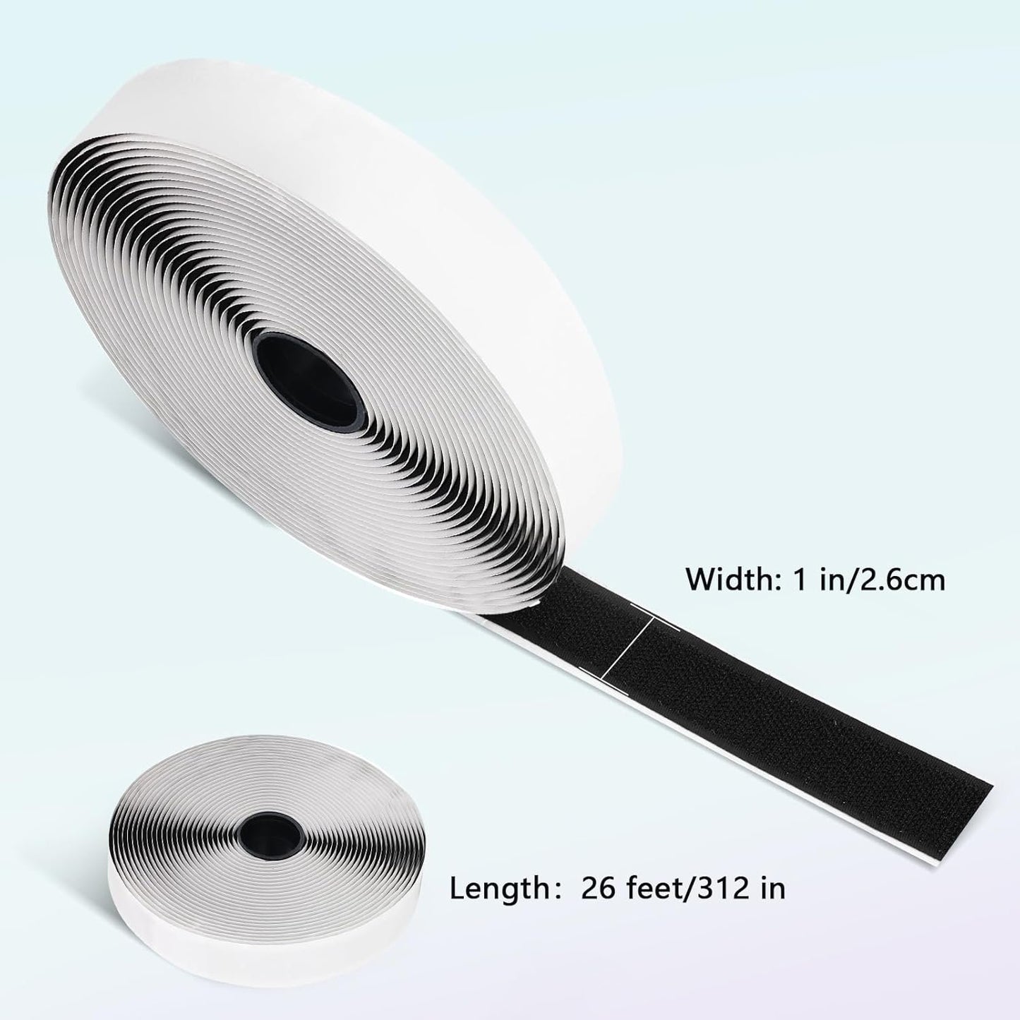 1 In x 26 Ft Hook and Loop Tape Strips with Adhesive Heavy Duty Double Sided Sticky Back Fastener Roll, Nylon Fabric Fastener Mounting Loop Tapes for Home, Office, Sewing, Crafting Organization