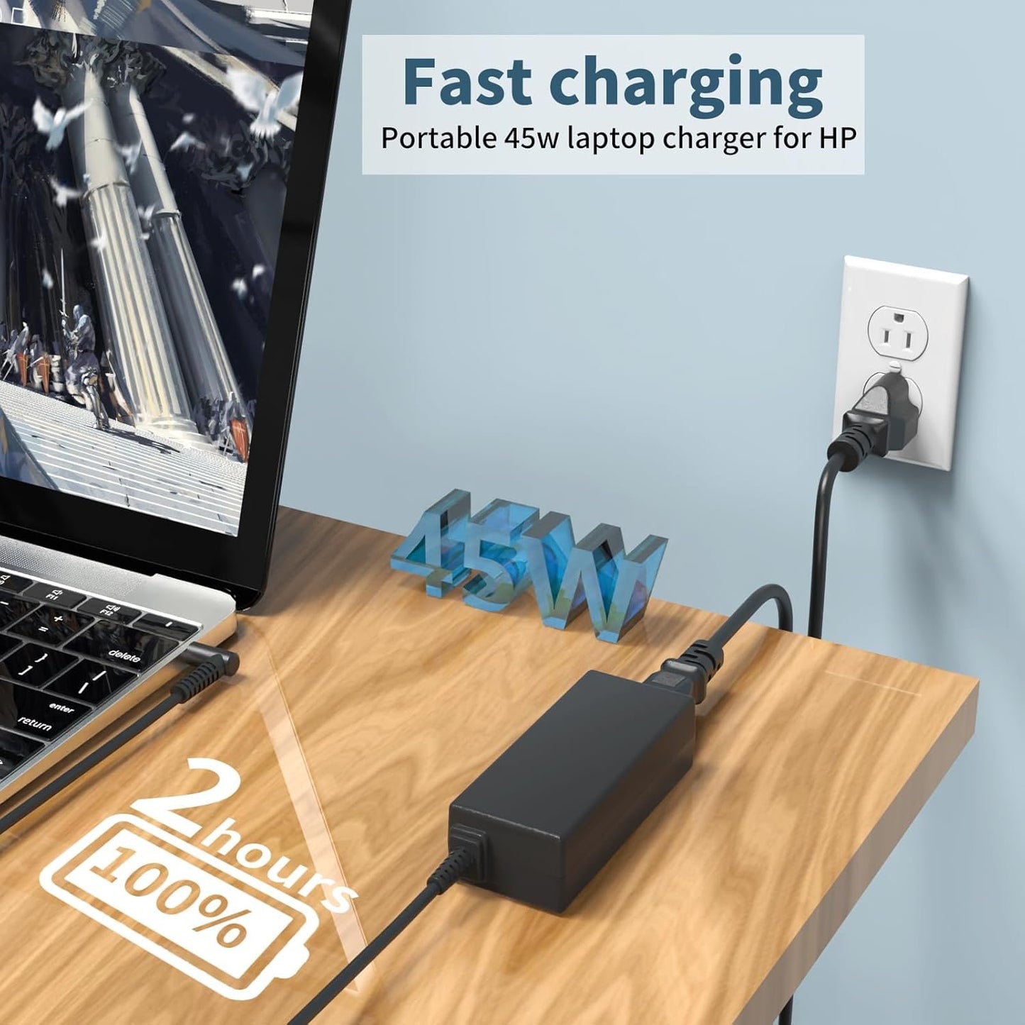45W Charger for HP Laptop with Smart Blue Tip-Compatible with HP Stream 11 13 14 Pavilion x360 11 13 15 17 Elitebook/ProBook 430 440 450 G3 G4 G5 G6 G7 Envy/Spectre X360 13 15 Notebook Power Supply