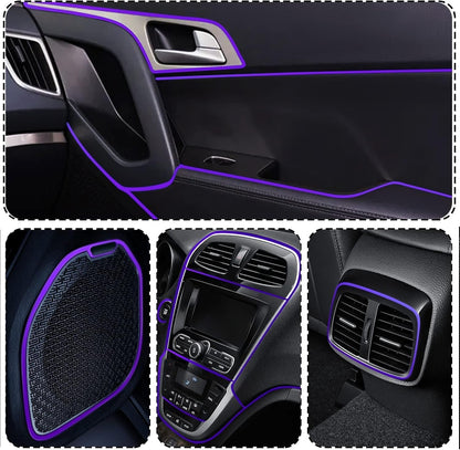 Car Interior Trim Strips, Universal 33ft(10m) Car Electroplating Decoration Styling Door Dashboard, Flexible Interior Trim Accessories with Installing Tool (Purple)