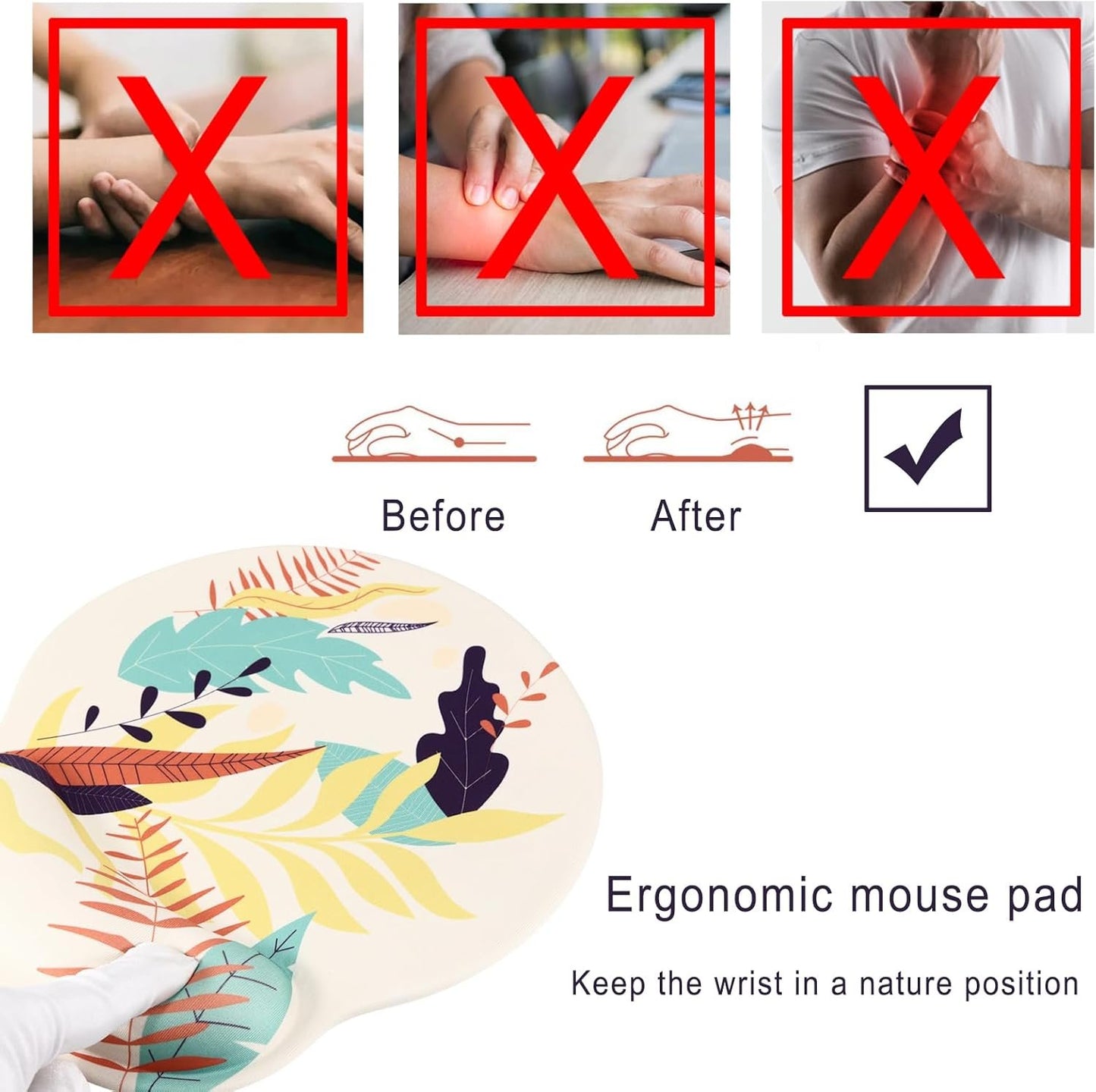 Ergonomic Mouse Pad with Wrist Rest,Small Gaming Gel Mousepad,Office Desk Accessories for Computer Laptop,Work from Home Essentials (Leaf)