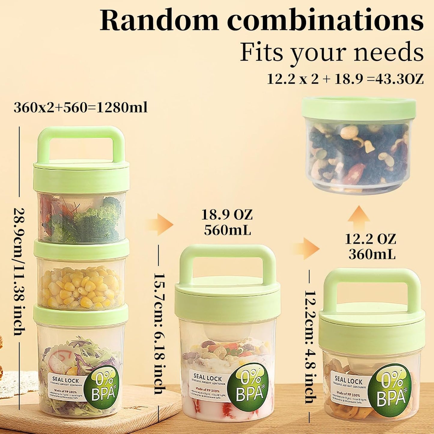 On-the-go Yogurt Parfait Container with Lids and Spoon,Stackable Sealable Overnight Oats Containers,Reusable Food Container Prep Cereal Yogurt Salad Fruit Snacks Crunch Granola Spill Proof