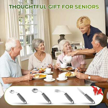 4-Piece Adaptive Utensils Set for Parkinson’s & Hand Tremors – 42° Angled, 2.5 oz Weighted Silverware – Easy-Grip Utensils for Seniors & Arthritis (Fork, Knife, Spoon)