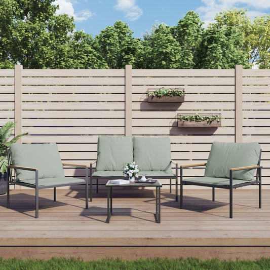Homgoday Set Salotto da Giardino 3 pz con Cuscini in Acciaio Antracite, Salotto da Giardino Salottino, Lettini Prendisole, Divano Letto Mobili, Lettini da Giardino per Terrazzo Esterno