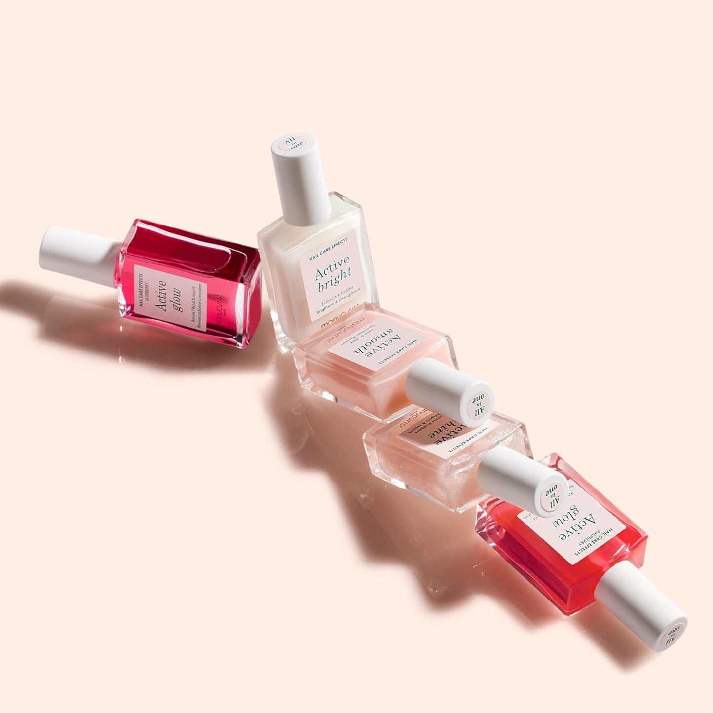 Manucurist Rainbow Active™ Glow Nail Care Set – Vegan & Made in France – 5 Treatments: Glow, Highlighter, Brightener and CC Polish – Nail Strengthener – Transparent Nail Polish – Women's Gift