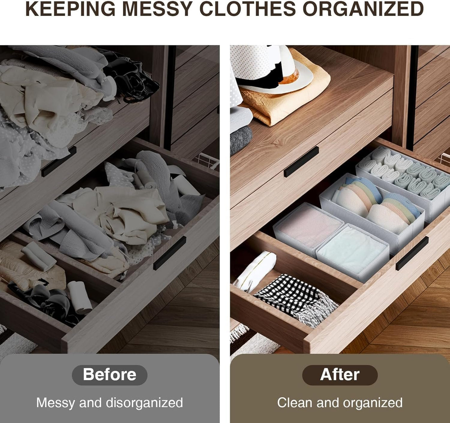DIMJ 8 PCS Drawer Organizer Sock Organizer Underwear Drawer Organizer Divider Wardrobe Clothes Organizer Collapsible Closet Organizers Storage Box for Sock, Ties, Panties(White)