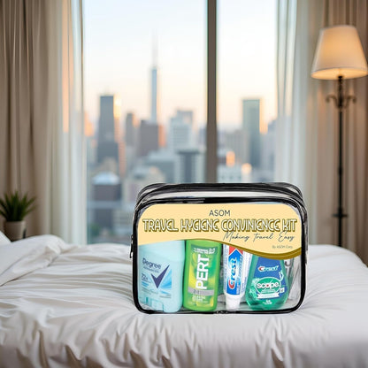 Asom Hygiene Travel Convenience Kit, Premium Unisex Toiletry Accessory Personal Care Set, Tsa Approved Carry-on Traveling Size Toiletries Essentials Bag Case, 25 Piece.