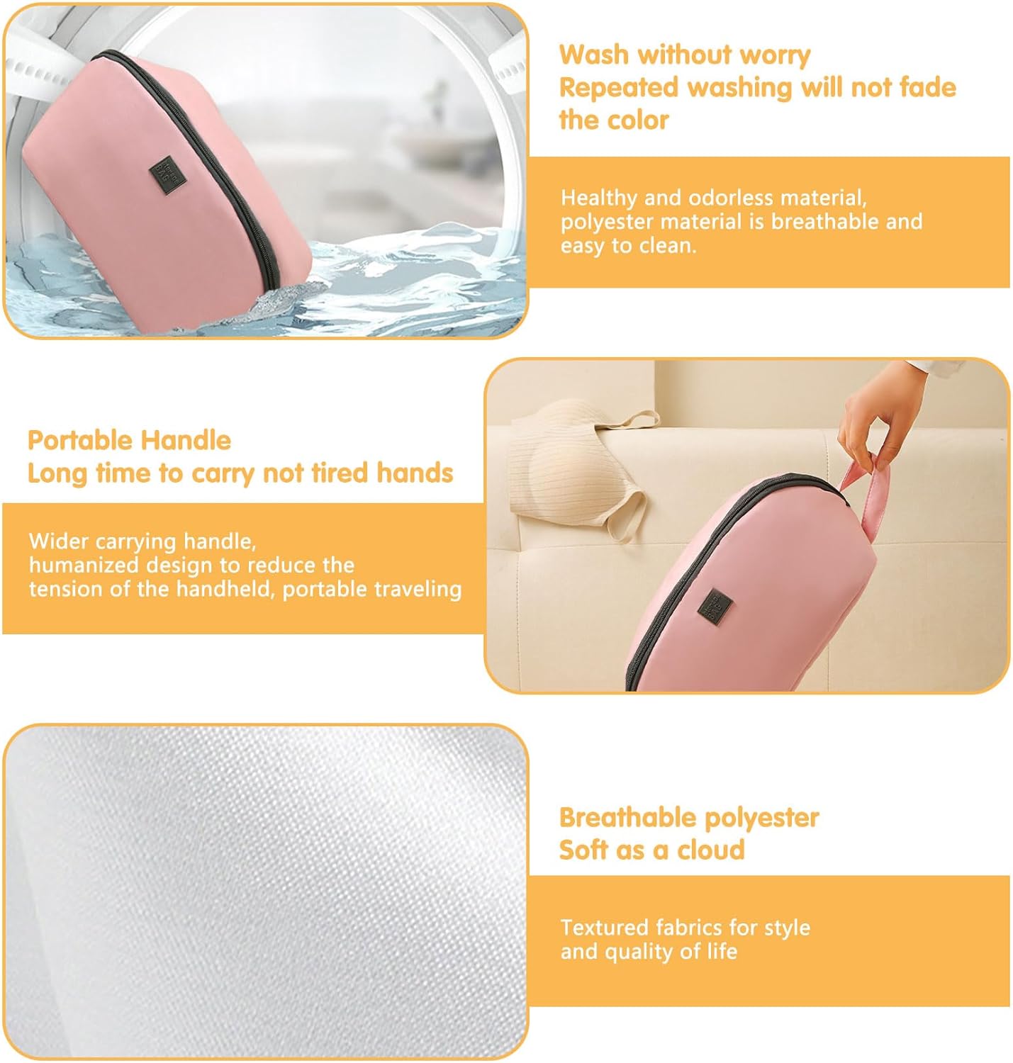 Women's Portable Lingerie & Bra Underwear Storage Bag - Large Travel Essential Packing Bag, Finishing Bag for Clothing Organization, Durable Clothes Storage Box, Travel Inner Bag (Pink)
