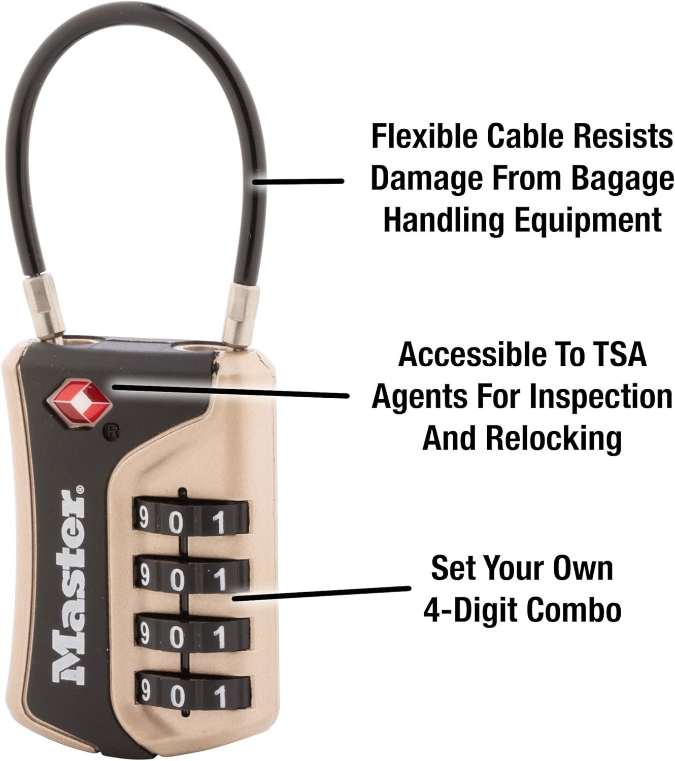 Master Lock 4697D Set Your Own Combination TSA Approved Luggage Lock, 1 Pack, Colors May Vary