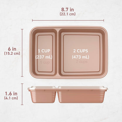Bentgo Prep 2-Compartment Meal-Prep Containers with Custom-Fit Lids - Microwaveable, Durable, Reusable, BPA-Free, Freezer and Dishwasher Safe Food Storage Containers - 10 Trays & 10 Lids (Rose Gold)