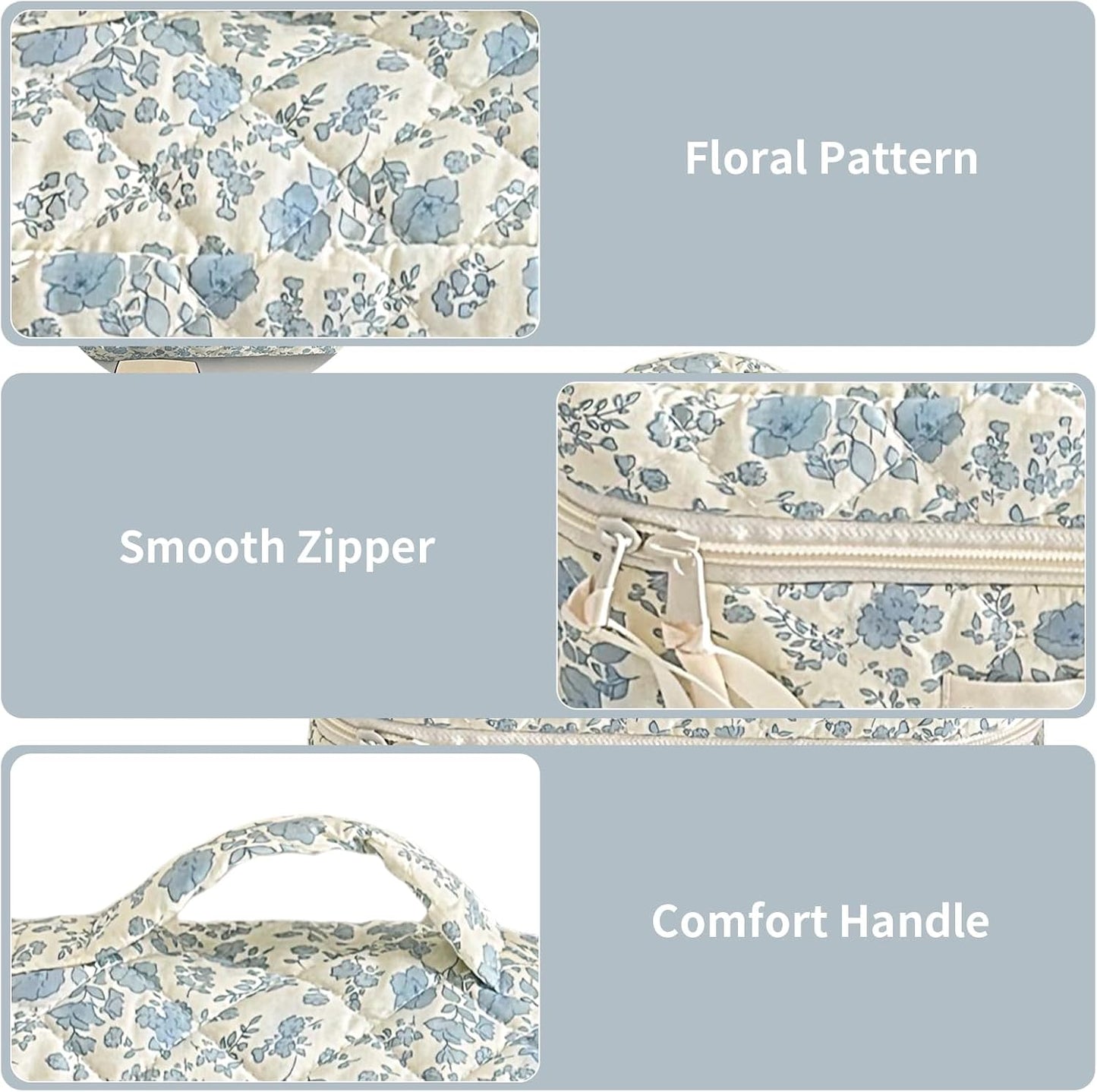 YSHIGUING Makeup Bag,Portable Cotton Quilted Cosmetic Bag,Travel Toiletry Bag,Large Capacity Cosmetic Bags,Essenitial for Women,Cute Toiletry Pouch Tote Purse for Toiletries Accessories Brushes
