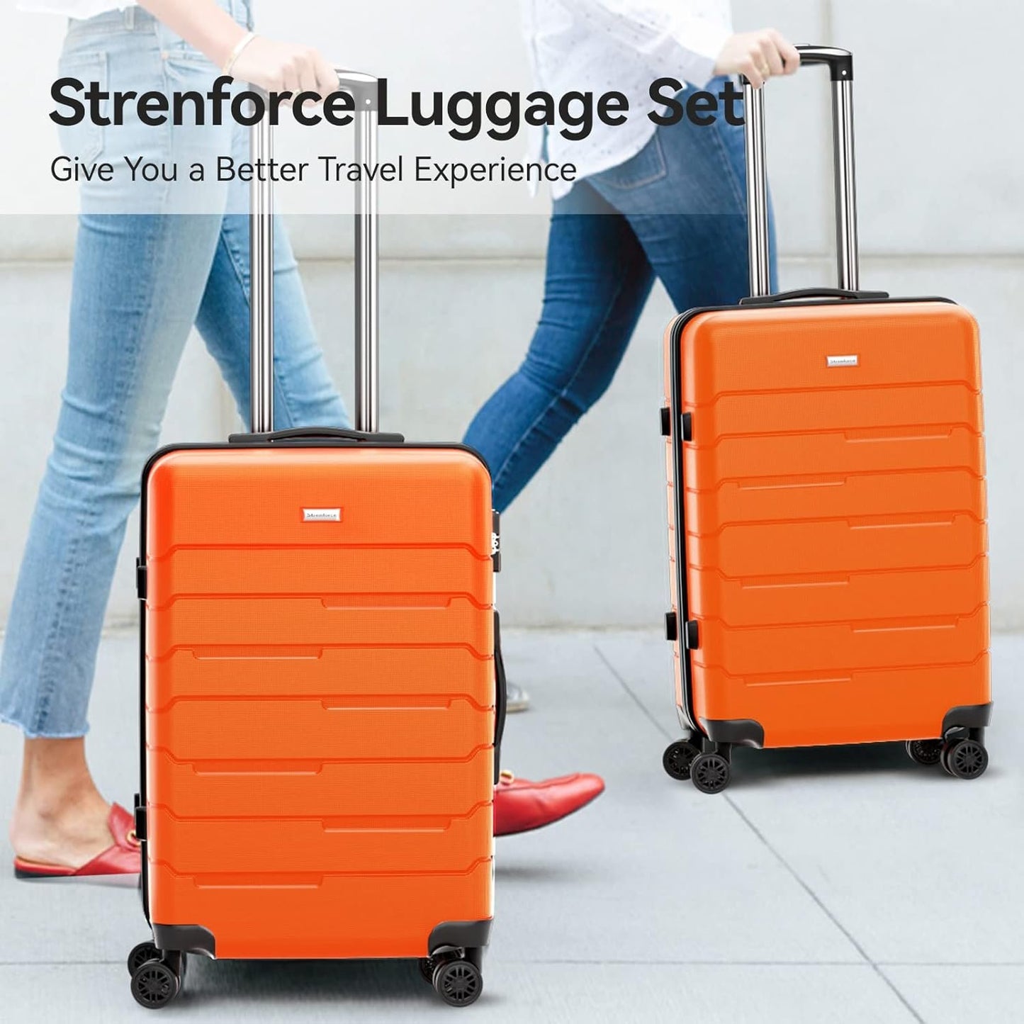 Strenforce Carry On Luggage Lightweight Durable ABS Suitcase with Spinner Wheels TSA Lock 20 Inch,Orange