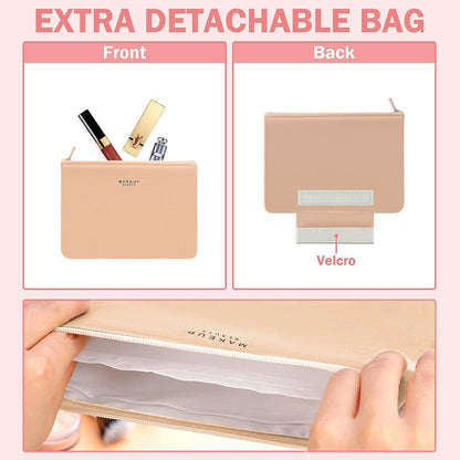 Makeup Bag, Makeup Bag, Travel Beauty Case Women Toiletry Bag, Cosmetic Organizer for Women and Girls[With Brush Holder and Detachable Pouch], green, Makeup Bag