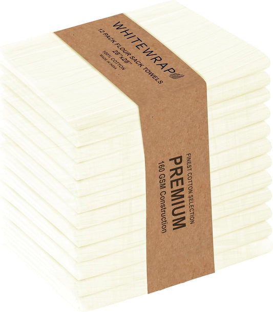 WHITEWRAP Dish Cloths Cotton| Dish Towels Absorbent and Lint Free Flour Sack| Dish Cloths for Kitchen Washing Dishes| Fast Drying Dish Rags| 12 Pack 13"x13" Natural