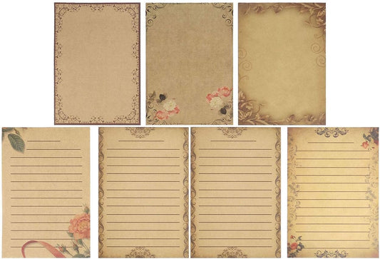 Yoption 56 Sheet Vintage Stationery Paper, Antique Old Fashion Writing Paper for Invitations, Scrapbooking, Penpal, Calligraphy, 7 Design (Writing Stationery Paper Letter Set)