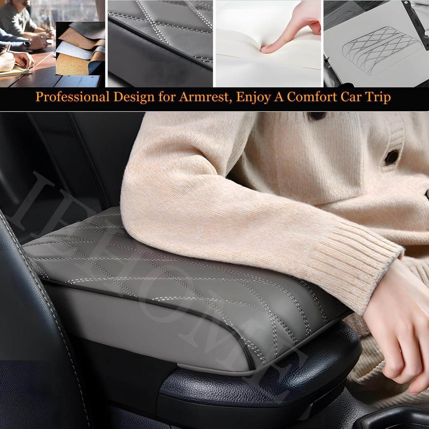Car Armrest Cover Pillower, Auto Center Console Cushion Pad, Universal PU Leather Soft Memory Foam Arm Rest Protector Interior Accessories for SUV/Truck/Vehicle (Black, 32 * 22 * 5cm)
