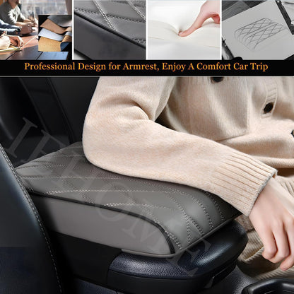 Car Armrest Cover Pillower, Auto Center Console Cushion Pad, Universal PU Leather Soft Memory Foam Arm Rest Protector Interior Accessories for SUV/Truck/Vehicle (Black, 32 * 22 * 5cm)
