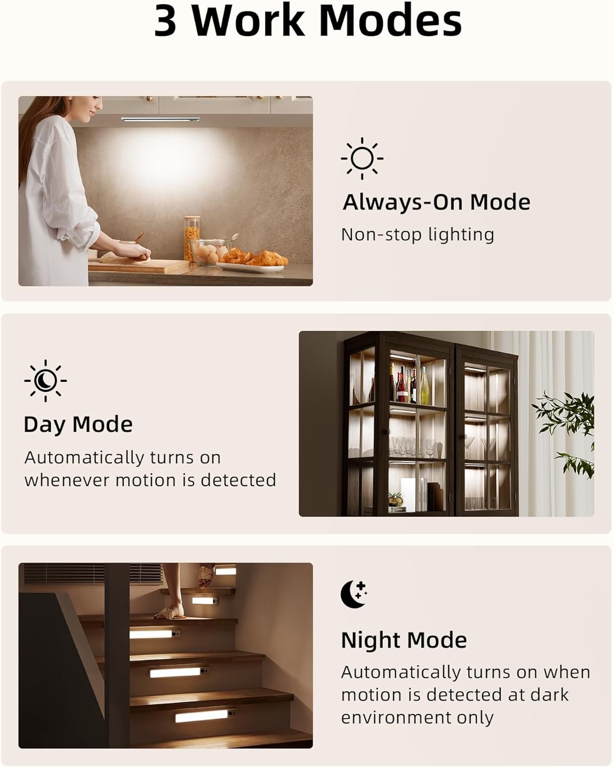 EZVALO Under Cabinet Lights, LED Closet Lights Wireless USB Charging, Motion Sensor Lighting Indoor 5700K Dimmable with Remote Control (White) 5 Pack
