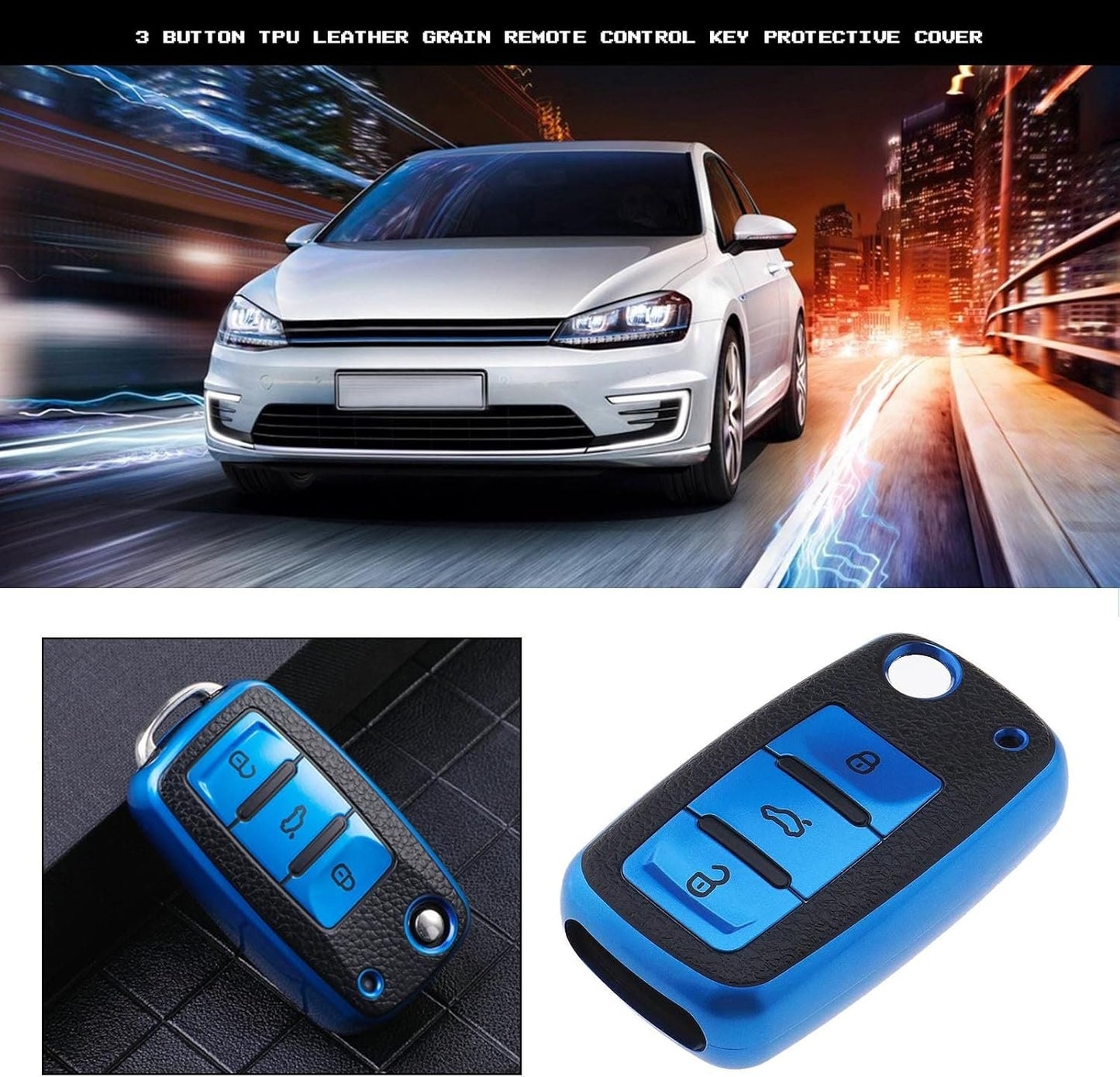 SING F LTD 3 Button Remote Car Key Case Shell Cover Flip Folding Key Protector Compatible with Altea Alhambra Fabia Citigo Automotive Interior Accessories Blue TPU